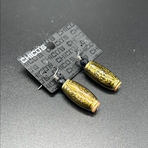 Chico's Metallic Green, Gold and Black Dangle Earrings 1.5”